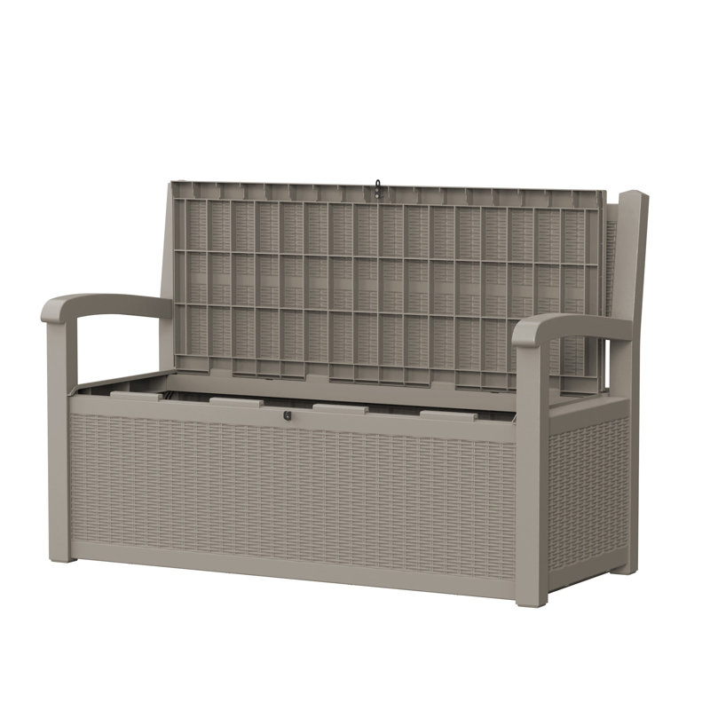 80 Gallon Outdoor Storage Bench With Backrest, Rattan-style Resin, 2-person, Brown