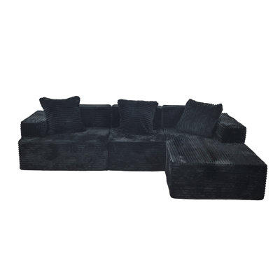 Boneless Compression Sectional Couch With Comfy Chaise, Boneless L Shape Sofa With Deep Seat, Minimalist Modular Couches Sleeper For Living Room Bedroom Apartment Lounge,Corduroy (102.4X66.9X24.8Inch)