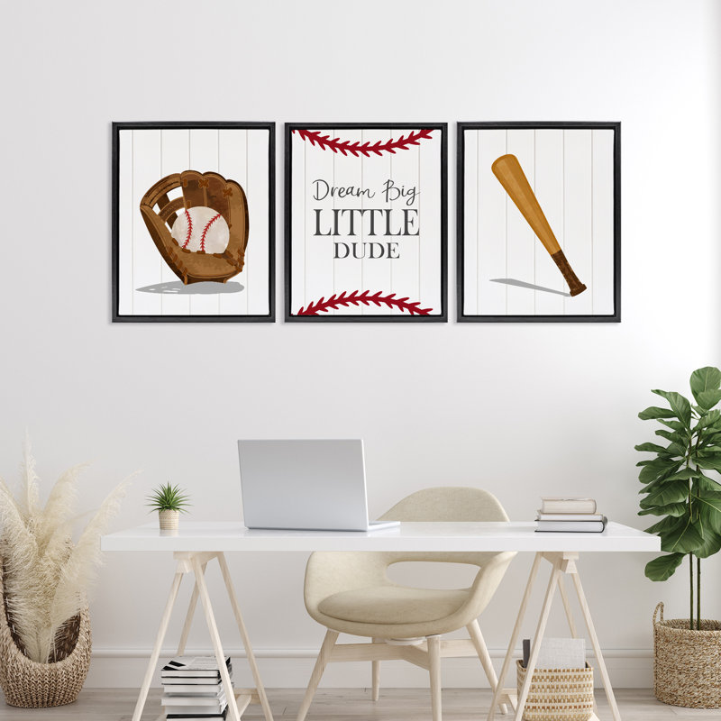 Obtenez votre jeu de baseball sur un ensemble de cadres flottants 3 pièces, design par Christine Simpson Art