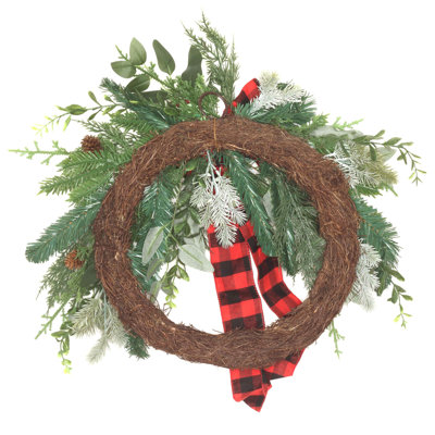 22" Mixed Pine and Bow Christmas Wreath
