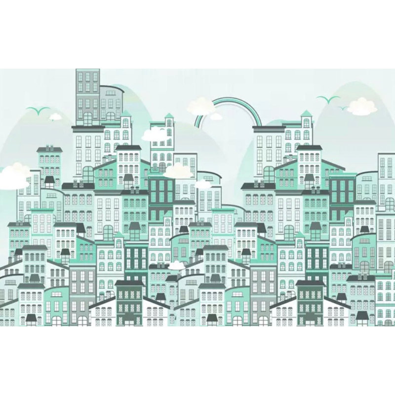 Adhésif mural paysage urbain avec petit arc-en-ciel Abd, L 49 po x l 75 po