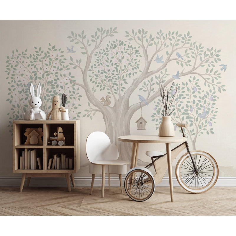Murale d'arbre Woodland, 120 po x 96 po, Peler et coller