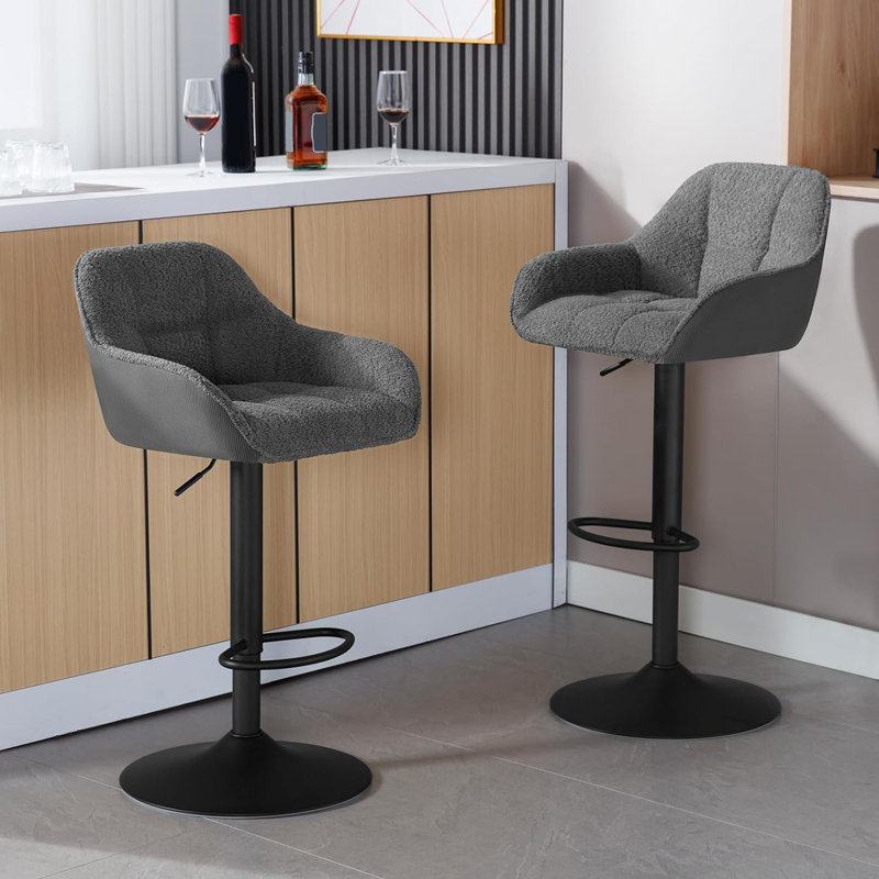 Akber Swivel Upholstered Adjustable Height Counter Stool with Metal Frame, Dark Grey
