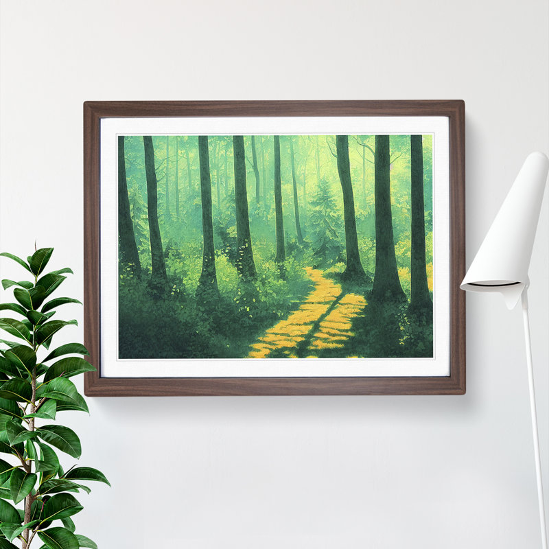 Summer Forest Pathway Vol.5 - Single Picture Frame Print, 25cm H x 34cm W x 2cm D, Walnut Framed