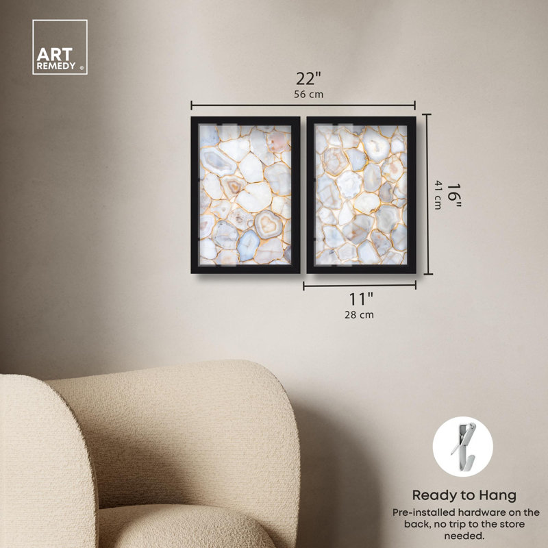 Ensemble 2 panneaux Luxe Harmony Gold Art , Noir, H 16 po x l 11 po