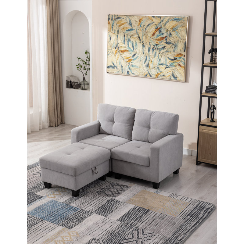 57" Wide Modular Sofa Loveseat with Ottoman, Light Gray Polyester