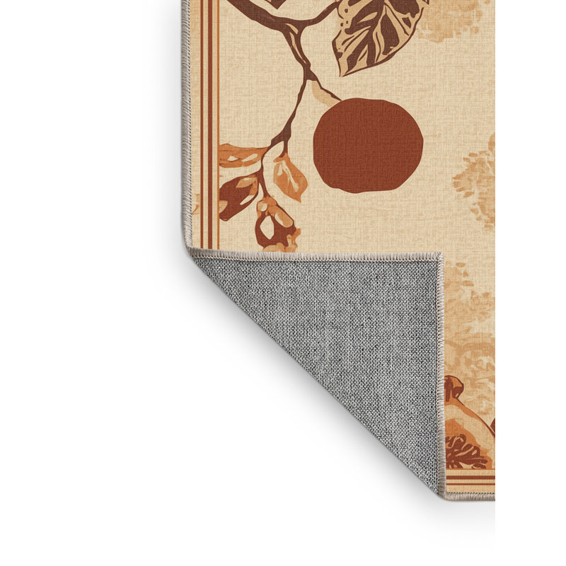 Machine Washable Kirkwood Fig Vintage Oriental Rug in Brown – Beige Binding, 2x5