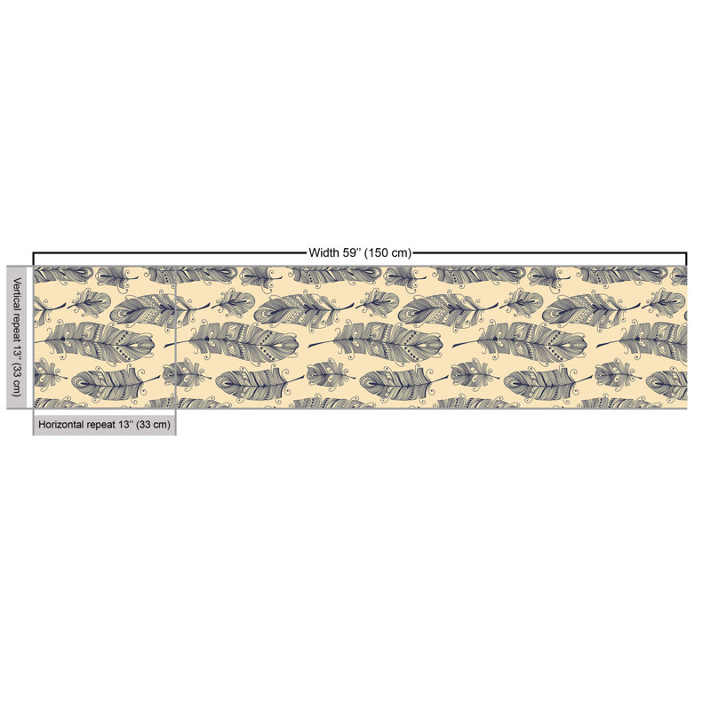 Charlianne Hand Drawn Feathers with Swirls And Ornate Details Multi-Purpose Fabric
