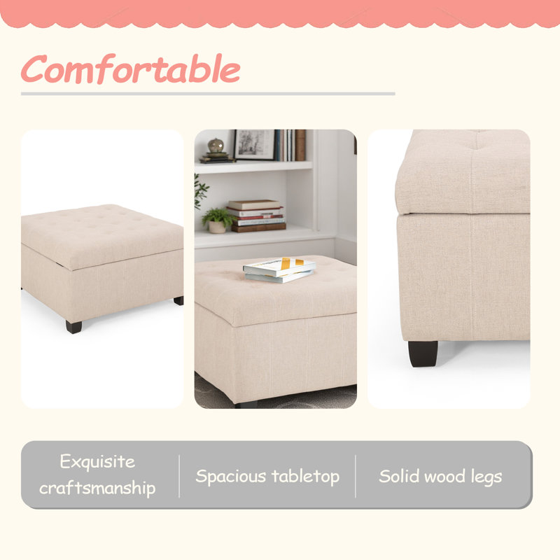 Upholstered Tufted Fabric Storage Ottoman,Modern Design, Wheat