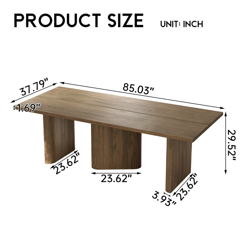 Table de salle à manger rectangulaire 85,03 po brun, grande table de cuisine moderne pour cuisine, bar et salon