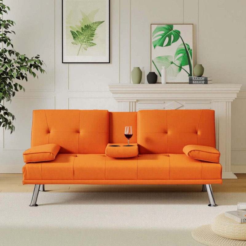 Leather Multifunctional Double Folding Sofa Bed with Coffee Table for Office Use