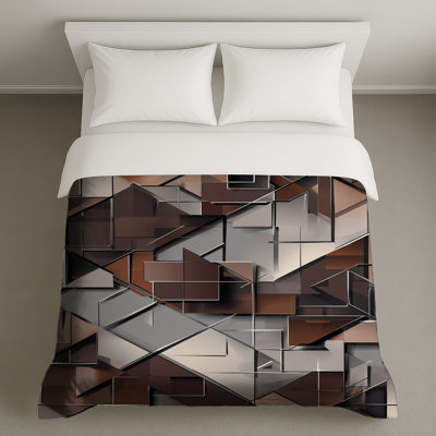 Housses de couette géométriques cubes gris brun