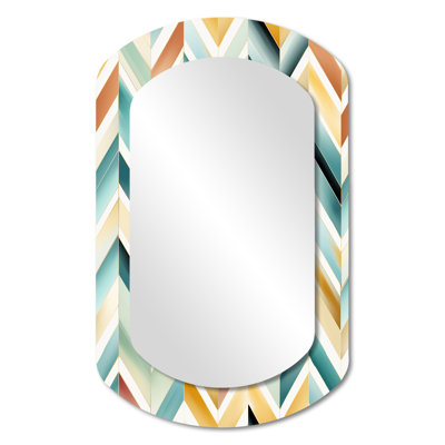 Emeraude et beige rétro Boho Chevron - miroir mural cylindrique décoratif, miroir asymétrique Glam, impression d'art en métal