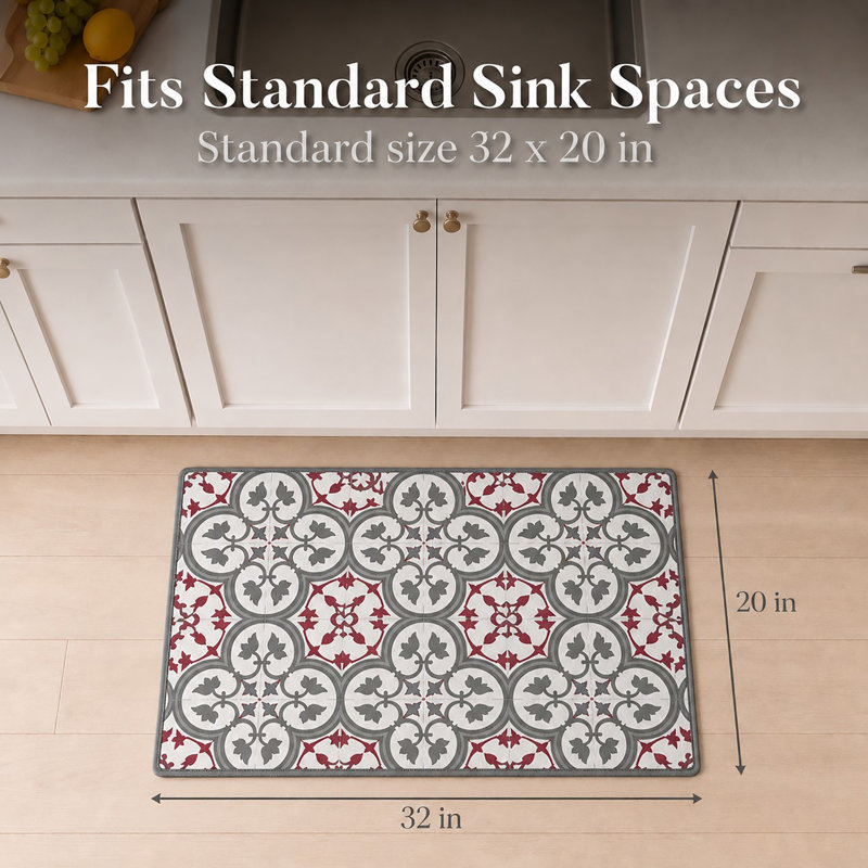 Tapis de cuisine Paco, Rectangle 2 pi x 3 pi, Gris clair / rouge