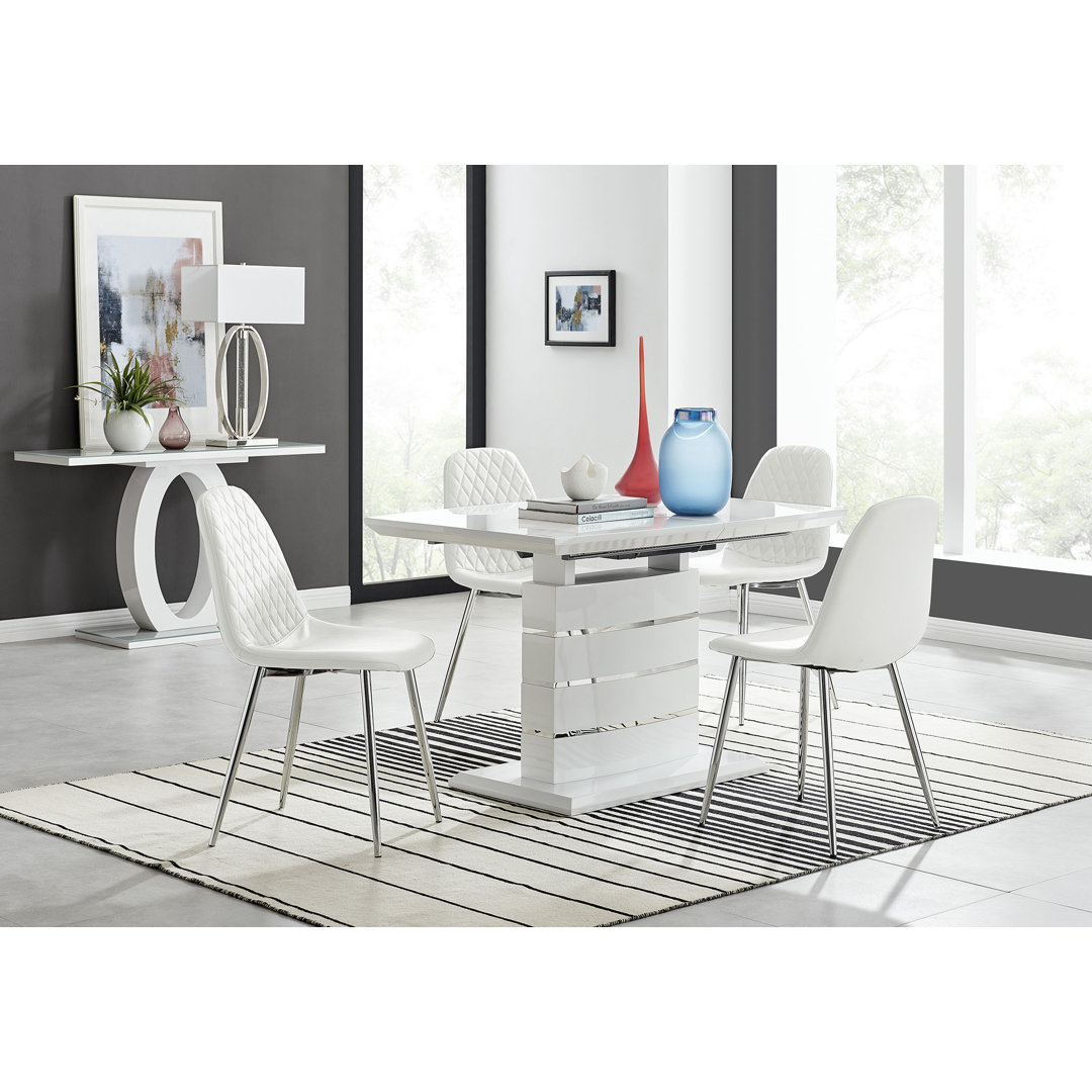 Everson High Gloss 6 Seat Extendable Dining Set with Luxury Faux Leather Upholstered Dining Chairs East Urban Home Chair 