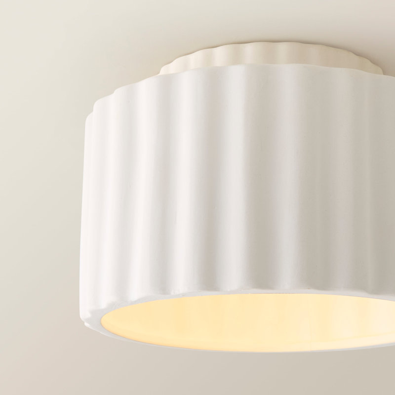 Ceramic Flush Mount, White, With Bulb