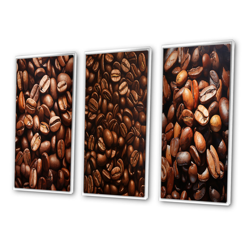Aliments et grains de café torréfiés - ensemble de 3 impressions, H 40 po x l 60 po, Cadre blanc