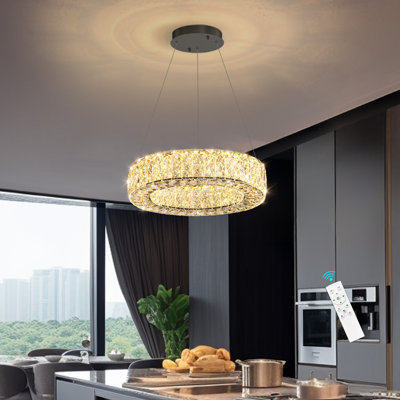 Modern Led Crystal  Ring Chandelier Black