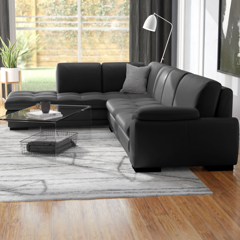 Gennoveva Upholstered L-Shaped Sectional, Gray Genuine Leather, Left Hand Facing