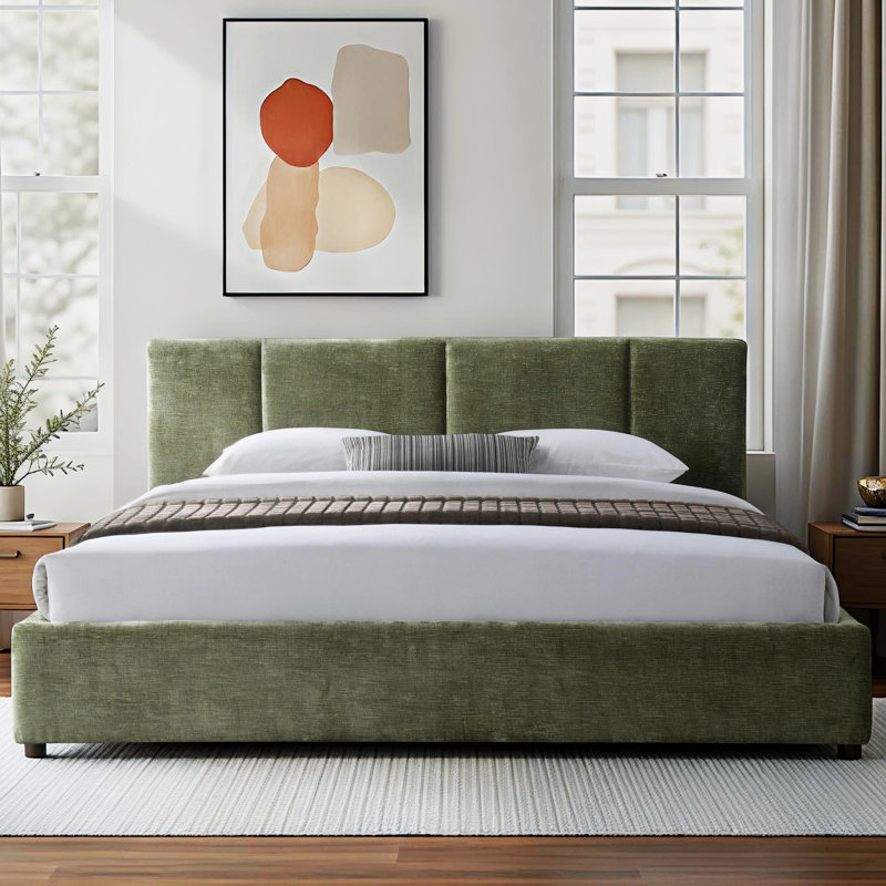 Condit Upholstered Platform Bed, King, Moss Green