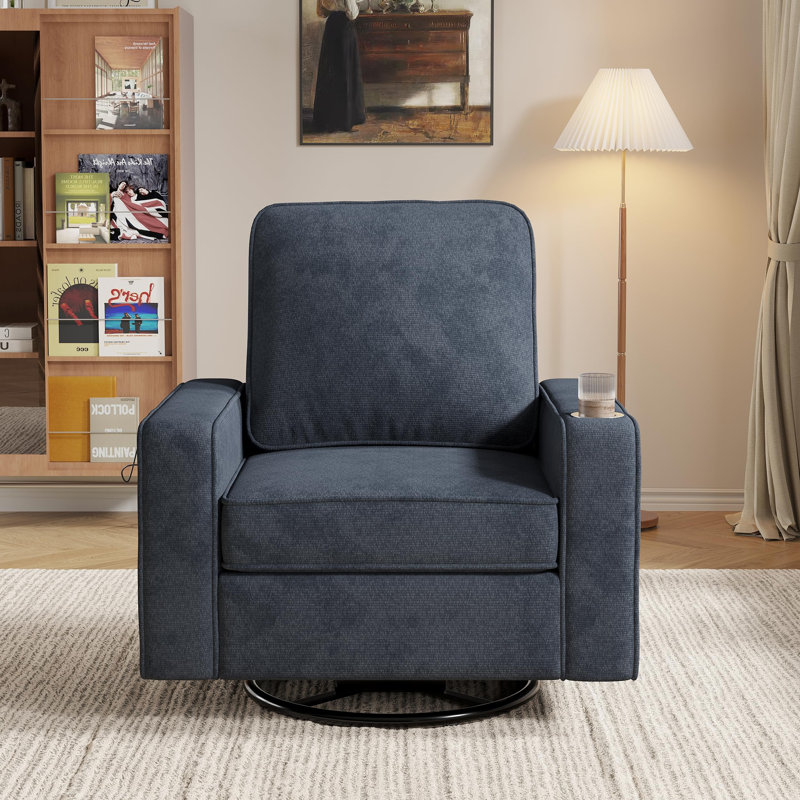 Chaise d'appoint pivotante carrée avec accoudoirs larges, H 39,7 po x l 36,2 po x P 31,1 po, Bleu
