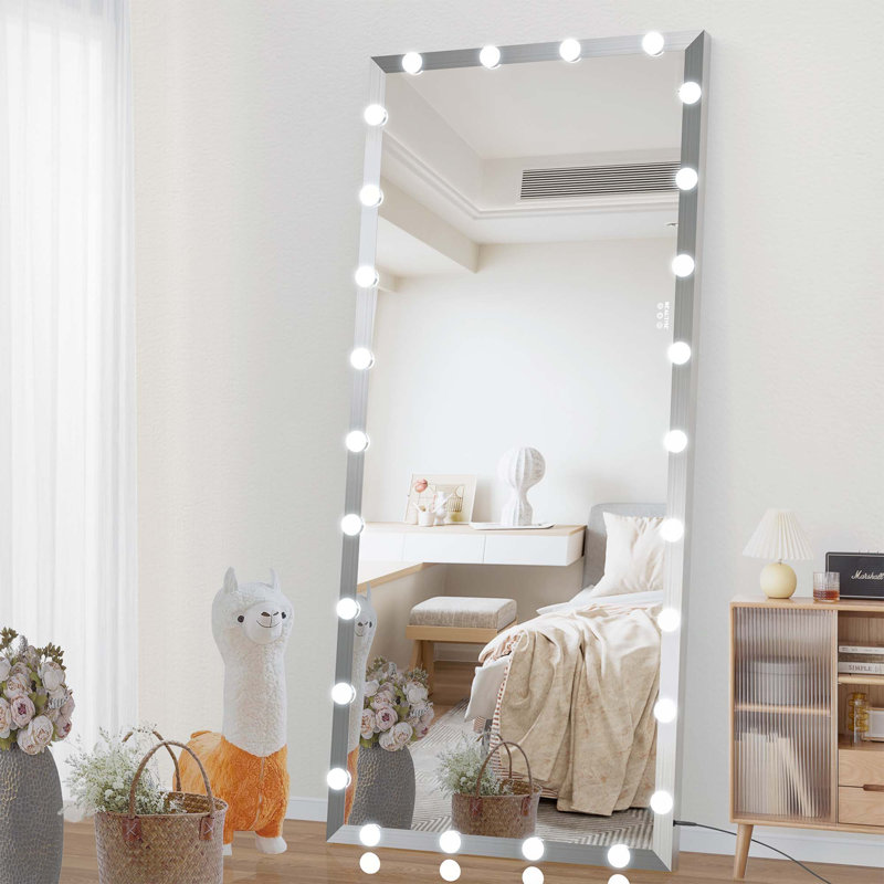 Hollywood Full Length Mirror With 3 Color Modes Touch Control Lighted For Dressing Room, Bedroom, Hotel, Silver