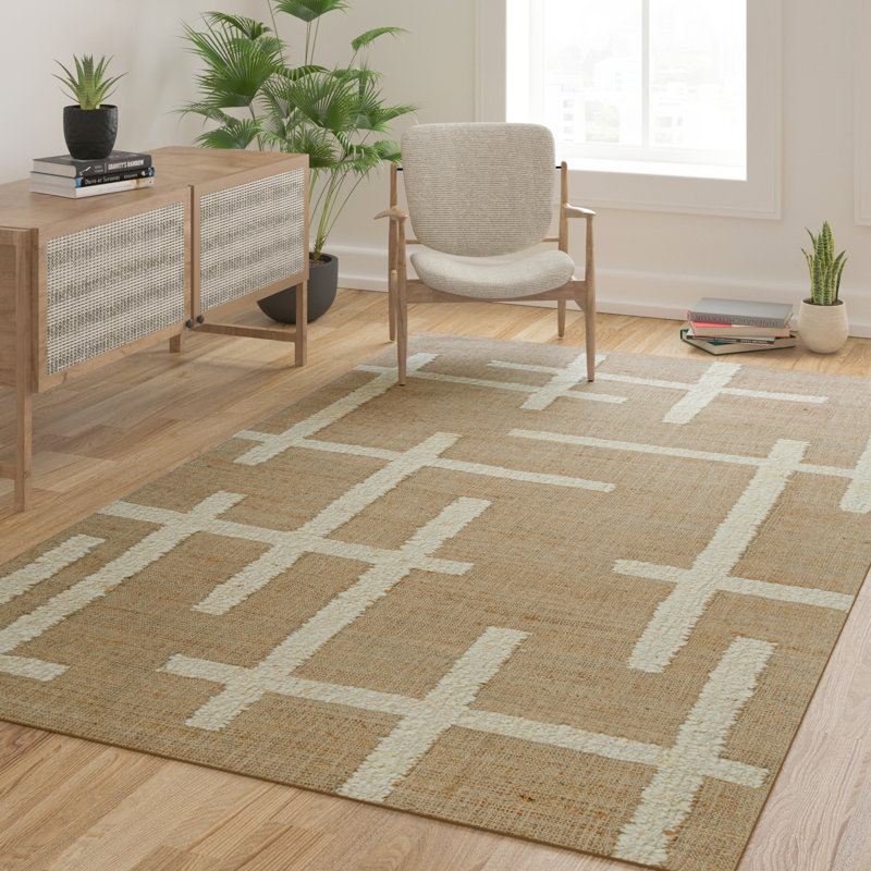 Tapis décoratif fait à la main en laine naturelle et jute, Rectangulaire 2 pi x 3 pi