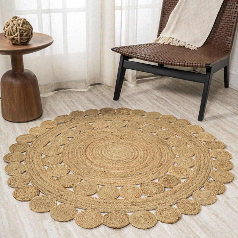 Tapis rond à motif géométrique brun, Rond 3 pi
