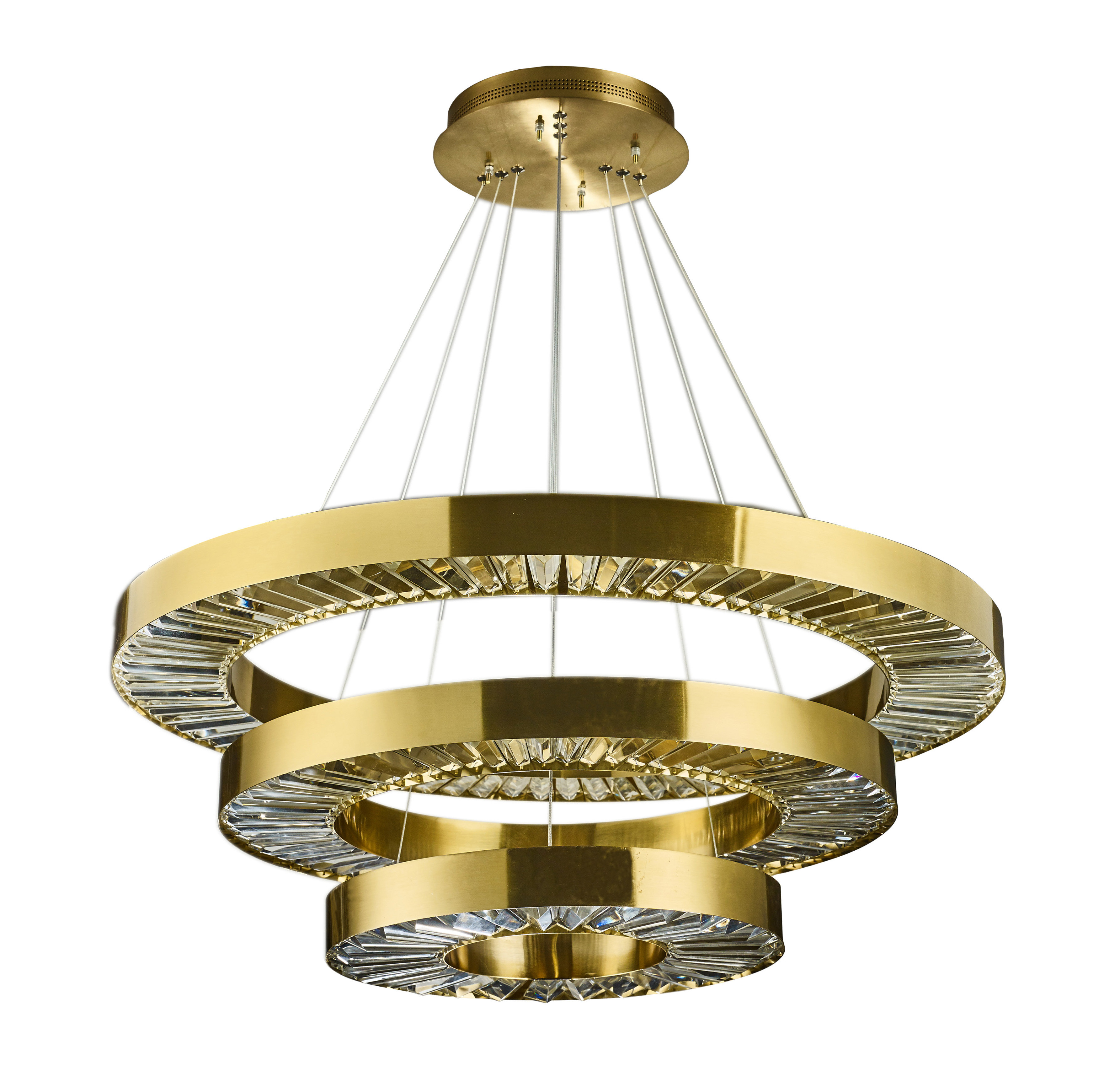 Everly Quinn 3 Tier Round Gold Chandelier With Imbedded Crystals | Wayfair