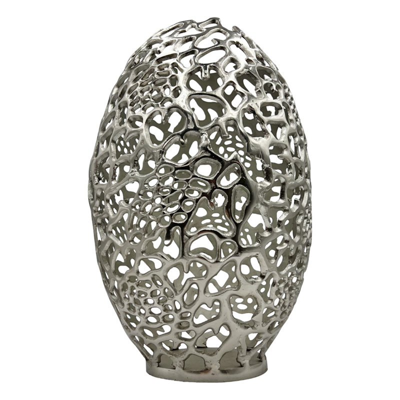 Vase de table en aluminium fabriqué à la main Kidane, Argent, H 20 po x l 13 po x P 13 po