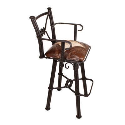 Khalesi Arms w/ Swivel Iron Bar Stool (Hair on Hide Pattern) by Williston Forge