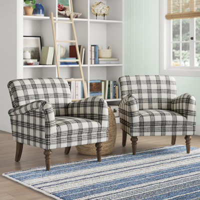 Arching Farmhouse 29.5" Wide Polyester Armchair with Solid Wood Legs