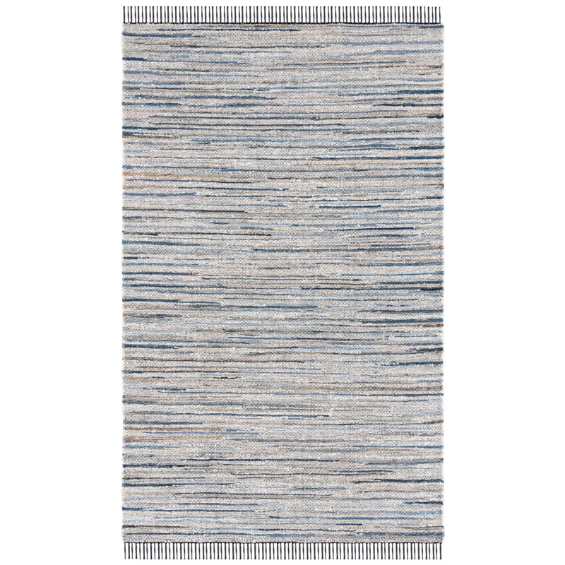 Abinesh Hand Woven Denim/Cotton Rug in Light Blue/Black, Round 6'