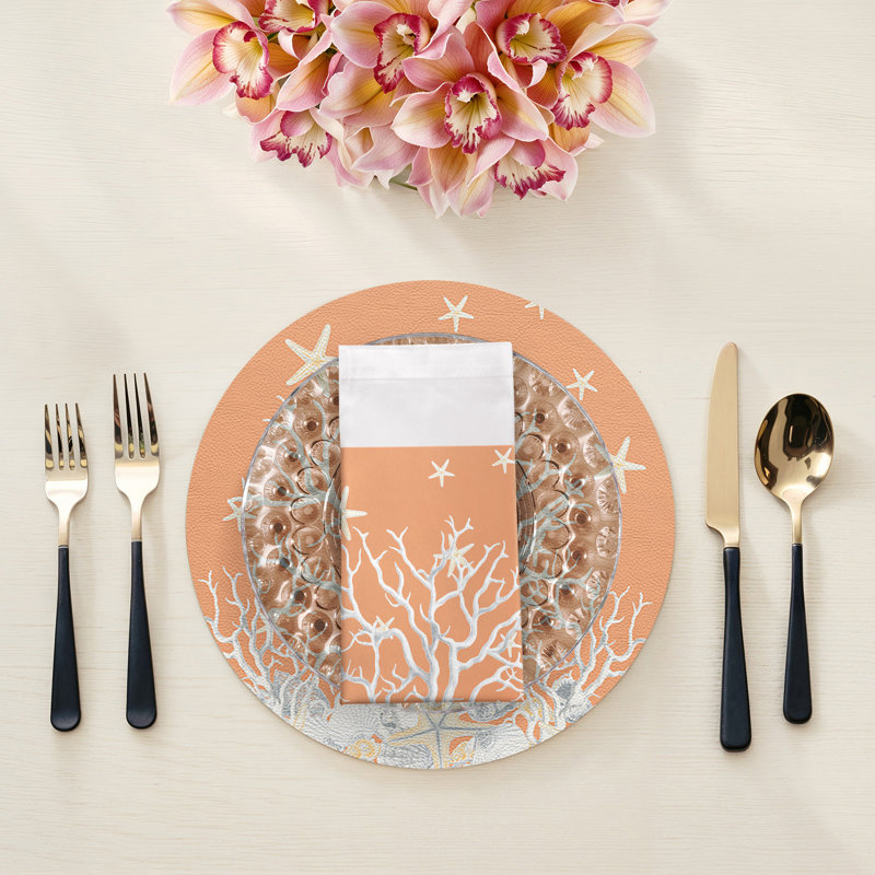 Coral Branch Cotton Sateen Dinner Napkins, Peach