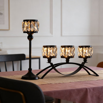 3-Arm Crystal Tealight Candelabra With Bowl Holders - Elegant Centerpiece For Wedding, Table, And Home Decor