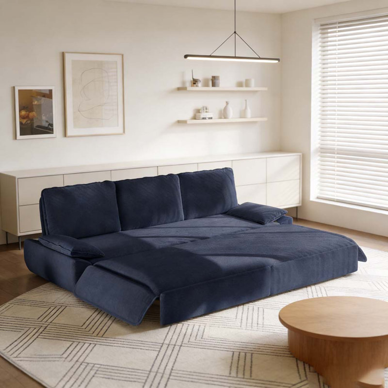 94.5" king size Pull Out Sofa Bed,3-in-1 Convertible Sleeper Sofa, Blue