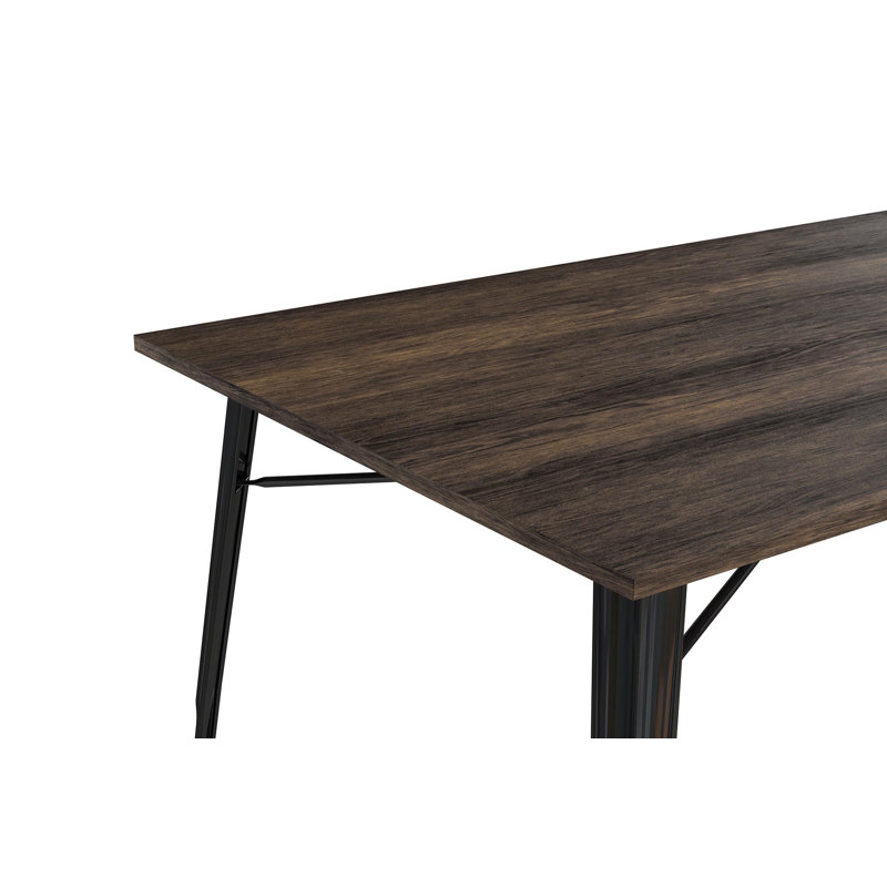 Solid Wood Top Metal Base Dining Table, Black