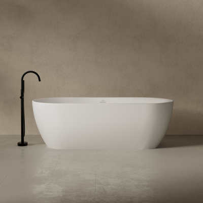MonBlari 67" X 29.5" Freestanding White Soaking Solid Surface Bathtub with Overflow and Pop-up Drain For Bathroom