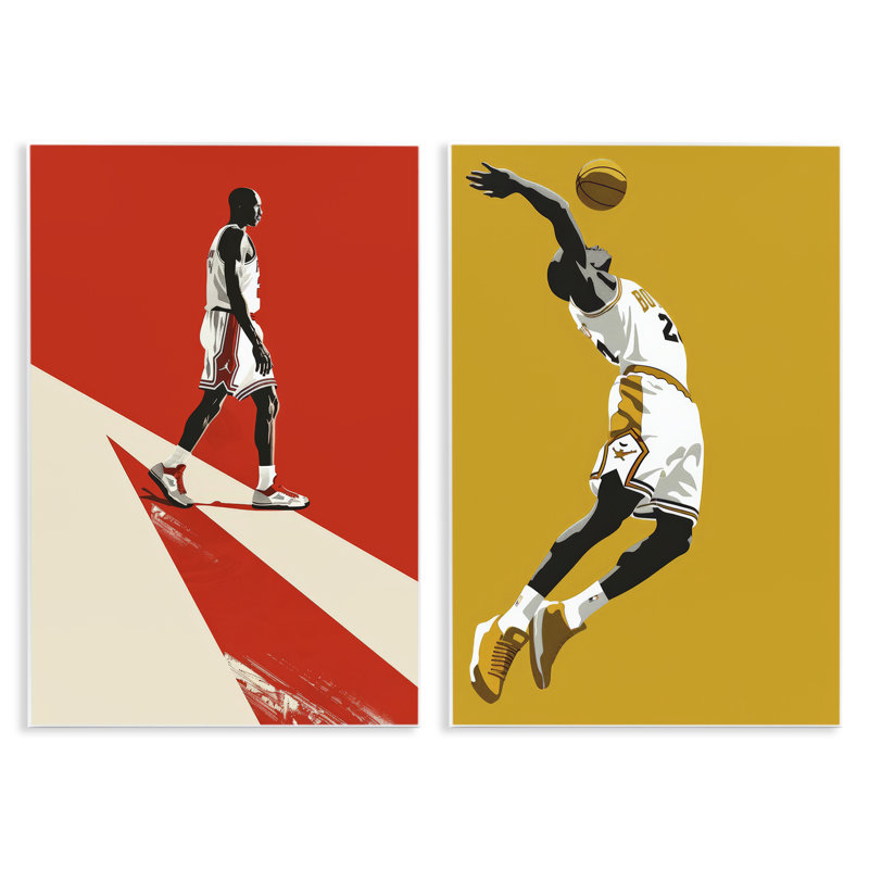 Ensemble de 2 plaques murales emblématiques de la NBA, par Ray Powers, H 15 po x l 10 po