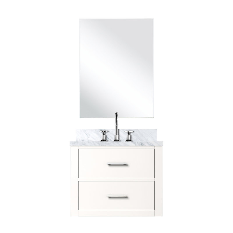 Meuble-lavabo blanc avec comptoir en acrylique, robinet et ensemble de miroir D, meuble-lavabo, robinet inclus, Blanc