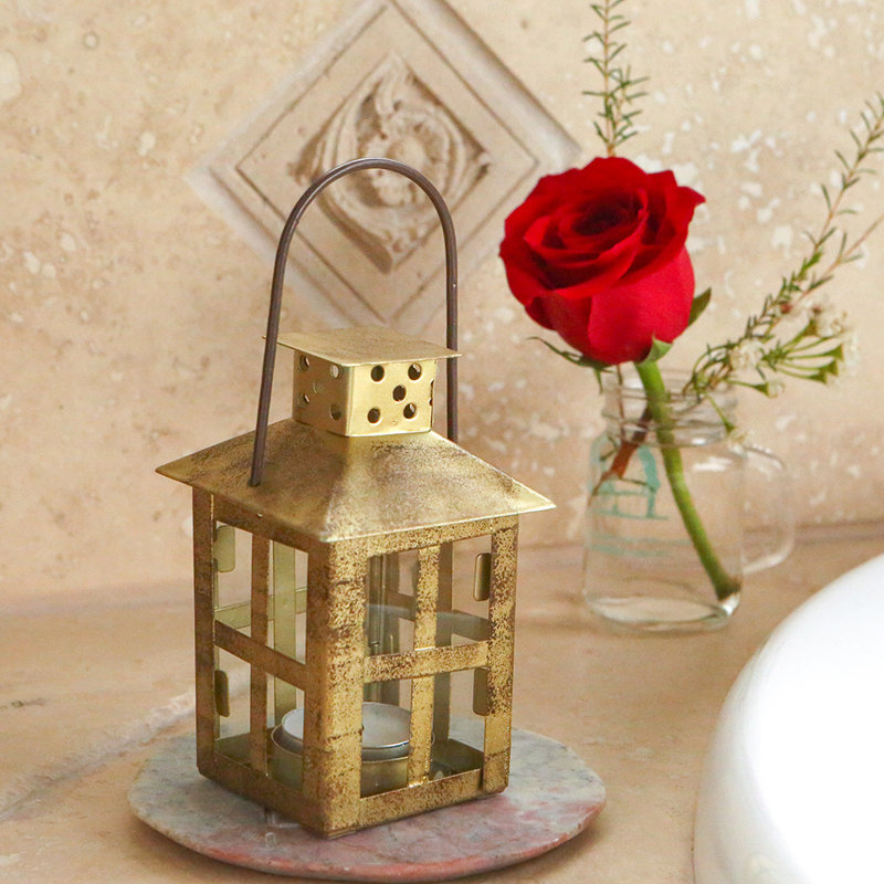 Tabletop Lantern, Gold, 2.5" W x 2.5" D x 6.7" H