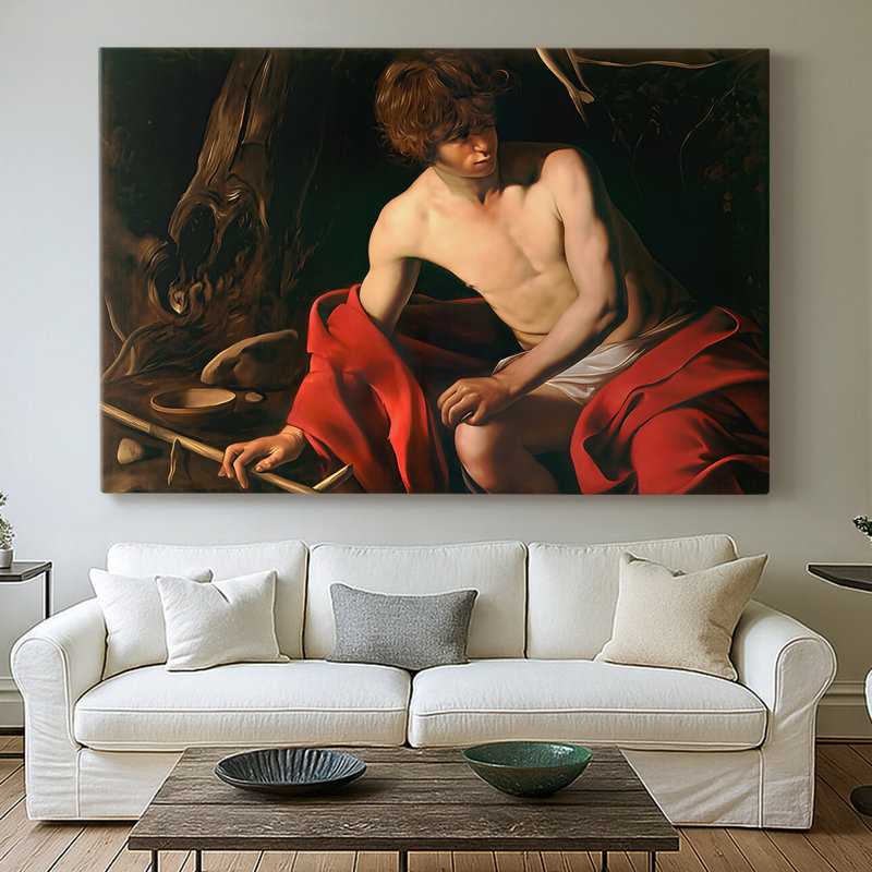 Saint Jean-Baptiste dans le désert (version Nelson-Atkins) - Toile tendue Caravaggio-Gallery - c. 1604-1605, 40 po x 60 po