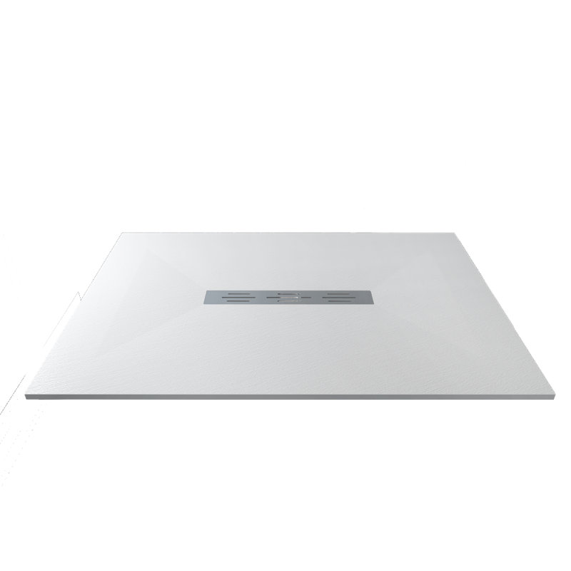 60"W x 42"D Solid Surface Curbless Shower Base with Center Drain and Stainless Steel Center Cover
