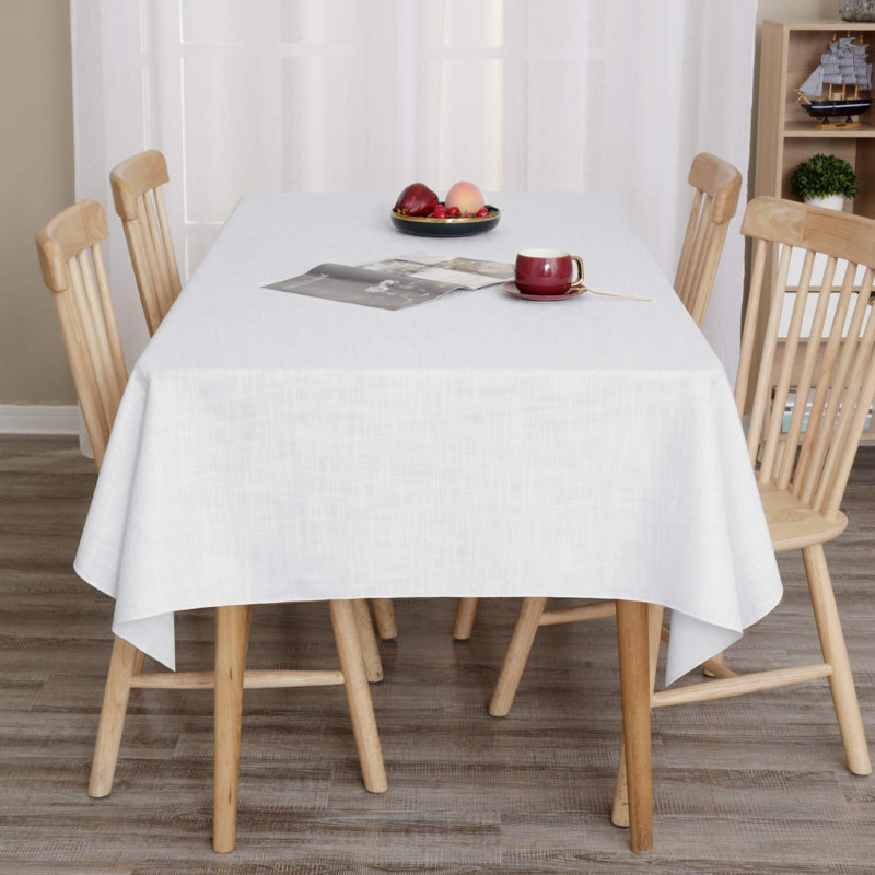 Water Resistant Tablecloth Faux Linen, 102" L x 60" W, Navy Blue