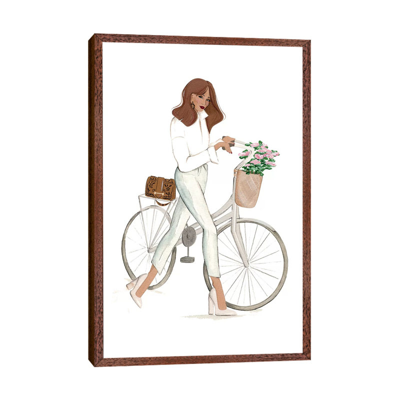 Bicyclette by Sabina Fenn - Print on Canvas, Classic Brown Wood Floater Framed, 66.04cm H x 45.72cm W x 3.81cm D
