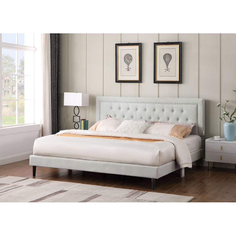 Cianciolo Upholstered Wingback Bed, Beige, King