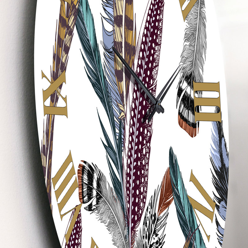 Ensemble de plumes colorées Boho - horloge murale bohémienne et éclectique, Petit