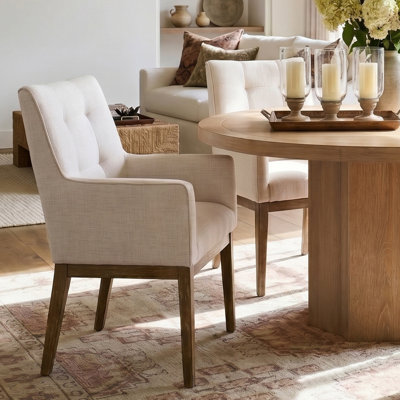 19.5" Seat Height Tweed Upholstered Fabric Dining Armchair