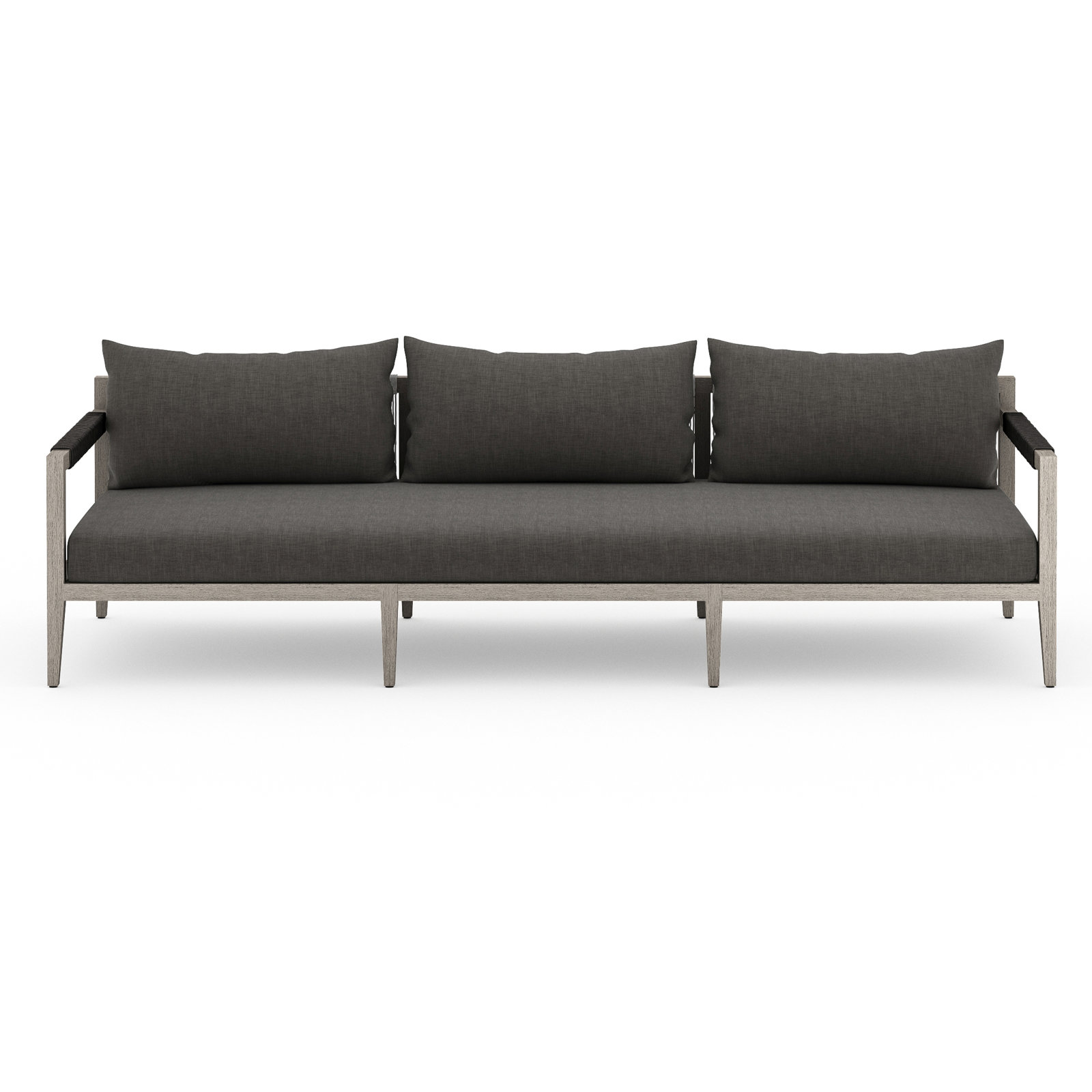Nida 93'' Wide Teak Patio Sofa with Cushions, Weathered Gray, Stone Gray