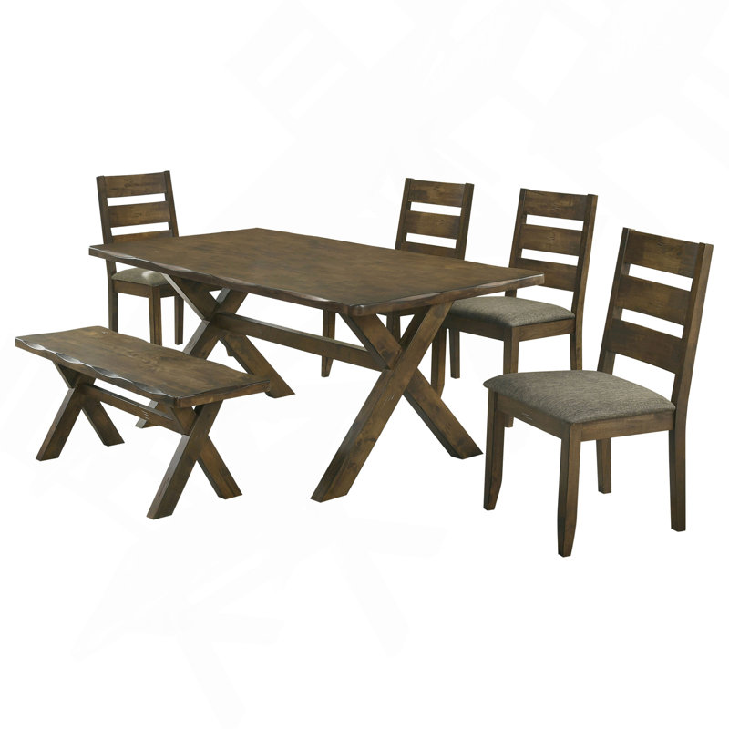 Ensemble de salle à manger rustique, en bois, meubles de salle à manger, 6 pièces: table, banc, 4 chaises
